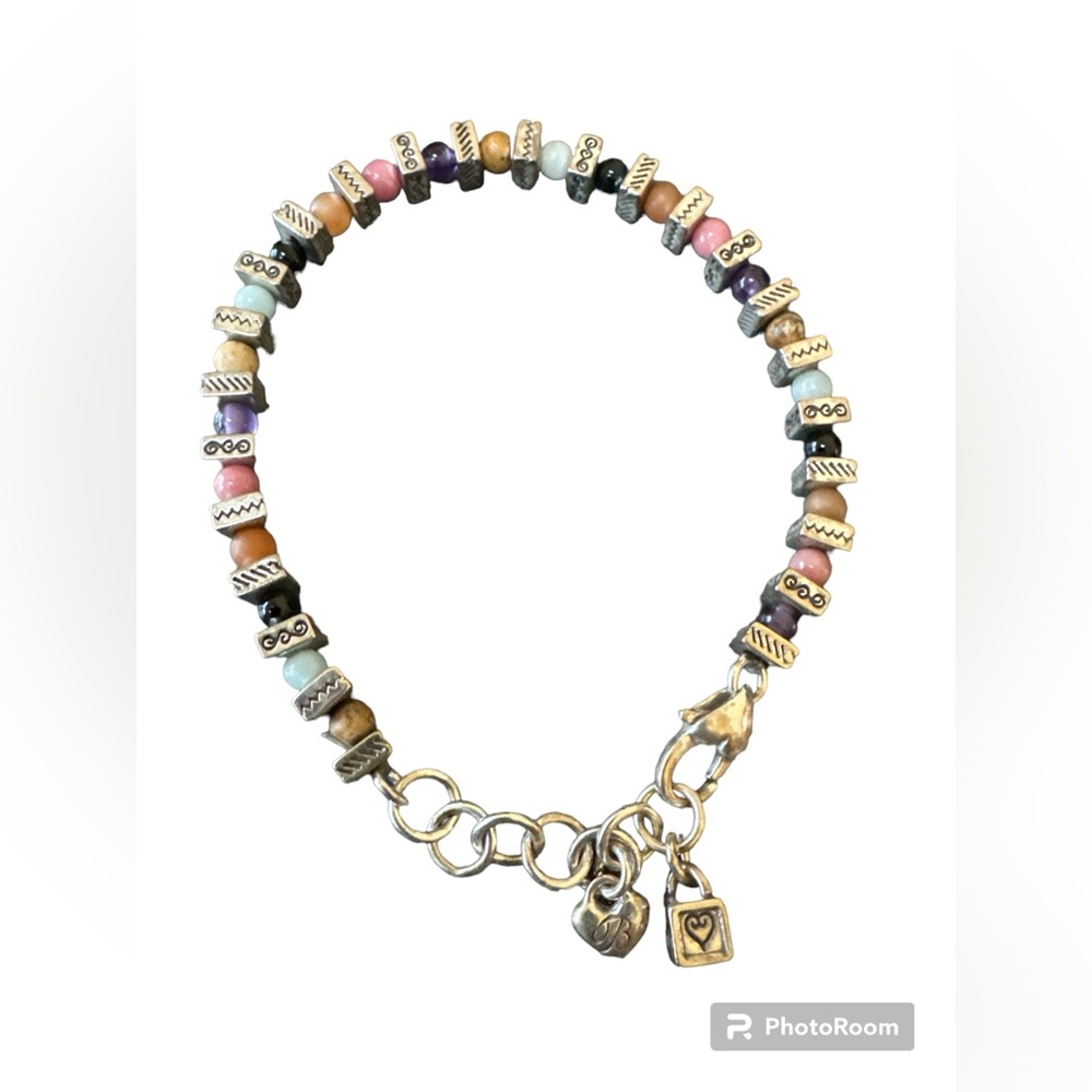Brighton Colorful and Cool Beaded Bracelet with Silvertone Squares